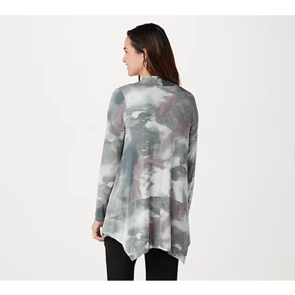 LOGO by Lori Goldstein Watercolor‎ Pocket Cardigan Women S Gray Boho Lagenlook - Picture 4 of 8